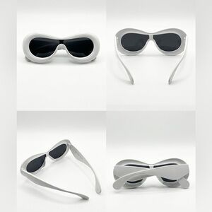 White Oval Retro Sunglasses with Black Lenses